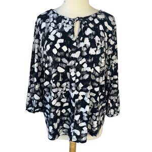 Liz Claiborne Shirt Blouse Womens 1X Black White Office Wear